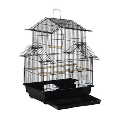 PawHut 25"H Bird Cage with Perch, Swing, Food Container, Slide-out Tray, Handle - Image 1