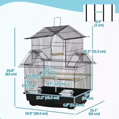 PawHut 25"H Bird Cage with Perch, Swing, Food Container, Slide-out Tray, Handle - Image 3