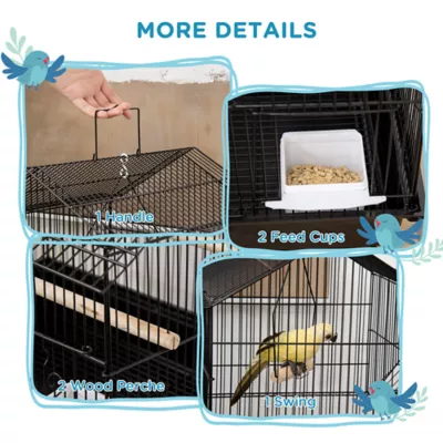 PawHut 25"H Bird Cage with Perch, Swing, Food Container, Slide-out Tray, Handle - Image 4