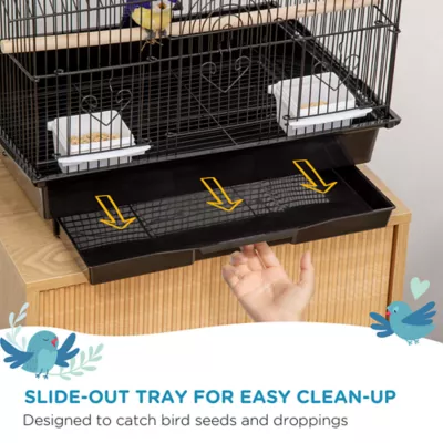 PawHut 25"H Bird Cage with Perch, Swing, Food Container, Slide-out Tray, Handle - Image 5