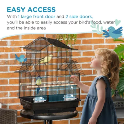 PawHut 25"H Bird Cage with Perch, Swing, Food Container, Slide-out Tray, Handle - Image 6
