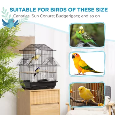 PawHut 25"H Bird Cage with Perch, Swing, Food Container, Slide-out Tray, Handle - Image 7