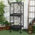 PawHut 55.1"H Double Bird Cage with Wheels, Slide-out Trays, Wood Perch, Food Containers image thumbnail 2