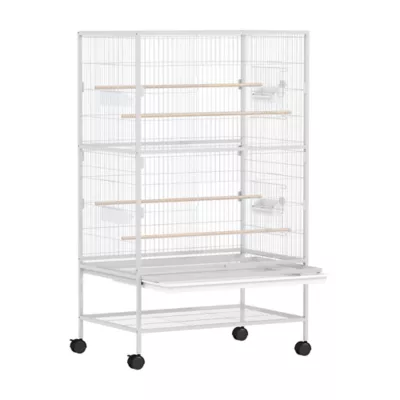 PawHut 52''H Large Rolling Steel Bird Cage with Rolling Stand, Storage Shelf, Wood Perch, Food Bowl - Image 1