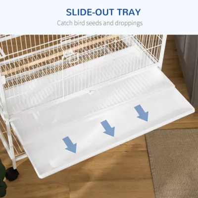 PawHut 52''H Large Rolling Steel Bird Cage with Rolling Stand, Storage Shelf, Wood Perch, Food Bowl - Image 4