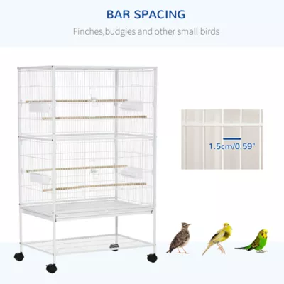 PawHut 52''H Large Rolling Steel Bird Cage with Rolling Stand, Storage Shelf, Wood Perch, Food Bowl - Image 6