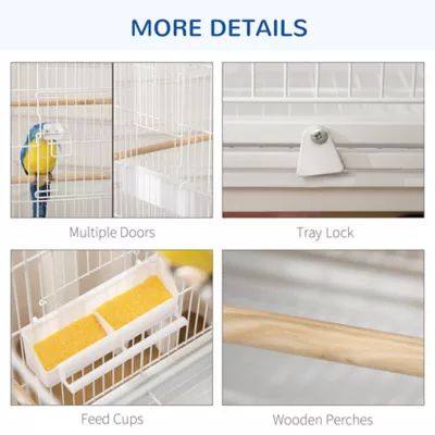 PawHut 52''H Large Rolling Steel Bird Cage with Rolling Stand, Storage Shelf, Wood Perch, Food Bowl - Image 7