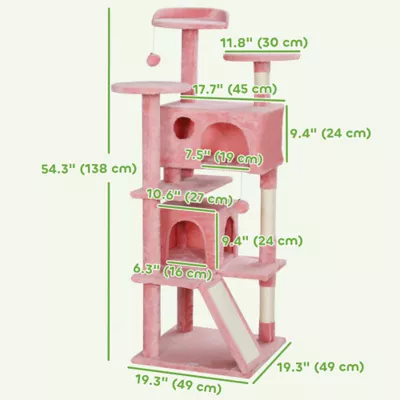PawHut 54"H Cat Tree, Multi-Level, with Scratching Posts, Cat Condos, Bed, Platforms, Ramp - Image 3