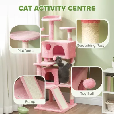 PawHut 54"H Cat Tree, Multi-Level, with Scratching Posts, Cat Condos, Bed, Platforms, Ramp - Image 4