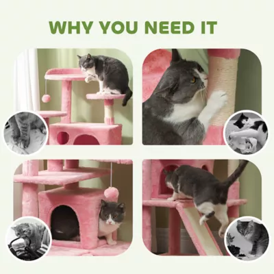 PawHut 54"H Cat Tree, Multi-Level, with Scratching Posts, Cat Condos, Bed, Platforms, Ramp - Image 6