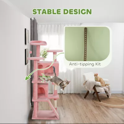 PawHut 54"H Cat Tree, Multi-Level, with Scratching Posts, Cat Condos, Bed, Platforms, Ramp - Image 7