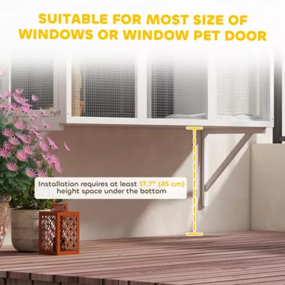 PawHut Wooden Catio Cat Window Box Enclosure for 2-3 Large Cats with 2 Jumping Platforms & Post - Image 7