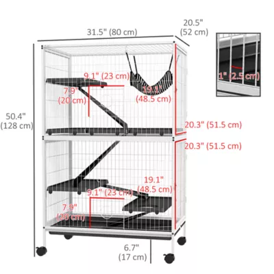 PawHut 5-Tier Rolling Small Animal Cage for Guinea Pig, Ferret, Mink, Chinchilla - Image 3