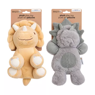 Dexypaws Set of 2 Plush Dinosaur Toys - Grey & Yellow - Image 1