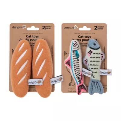 Dexypaws Set of 2 Cat Toys with Catnip - 2 pieces Fish & 2 pieces Baguette Bread - Image 1