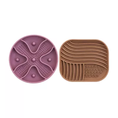 Dexypaws Set of 2 Silicone Slow Feeders with Anti-Slip Suction Cups - 1 Blush Pink & 1 Neutral - Image 1