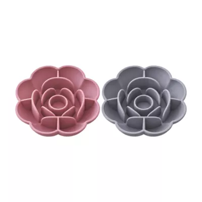 Dexypaws Set of 2 Silicone Flower Slow Feeders with Anti-Slip Suction Cups - 1 Blush Pink & 1 Grey - Image 1