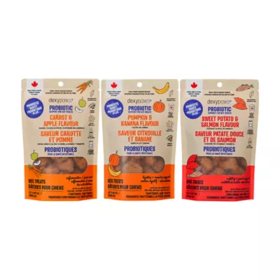 Dexypaws Soft&Chewy Probiotic Dog Treats, 3 Pack - Sweet Potato Salmon, Pumpkin Banana, Apple Carrot - Image 1