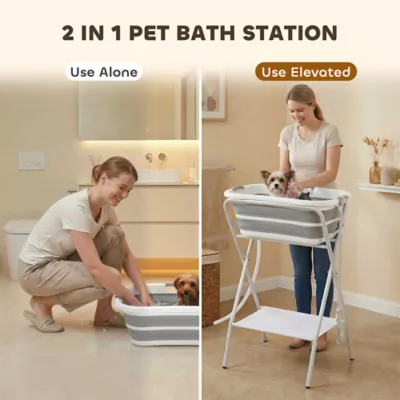 PawHut Pet Bathtub, Portable and Collapsible with Stand - Image 4