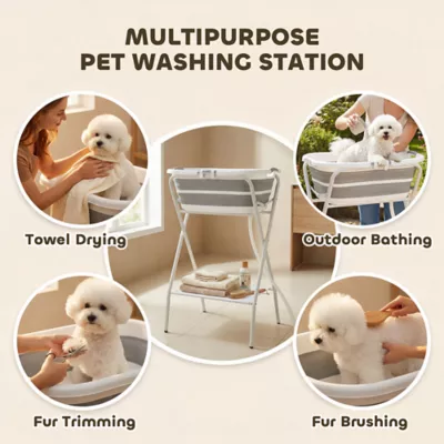 PawHut Pet Bathtub, Portable and Collapsible with Stand - Image 5