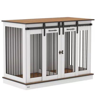 PawHut Dog Crate Furniture with Divider Panel, Wooden Dog Kennel for Large Breeds or 2 Small Breeds - Image 1