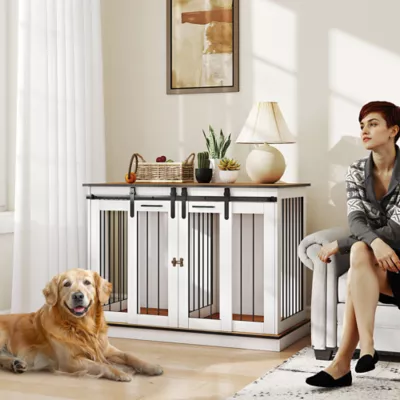 PawHut Dog Crate Furniture with Divider Panel, Wooden Dog Kennel for Large Breeds or 2 Small Breeds - Image 2