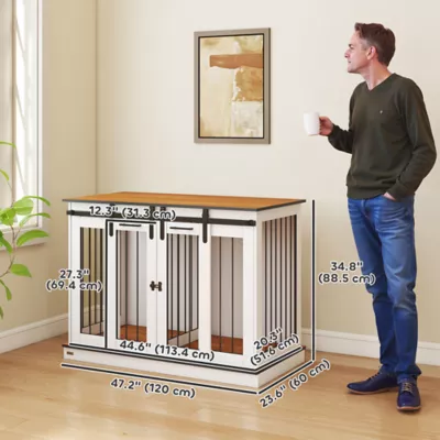 PawHut Dog Crate Furniture with Divider Panel, Wooden Dog Kennel for Large Breeds or 2 Small Breeds - Image 3