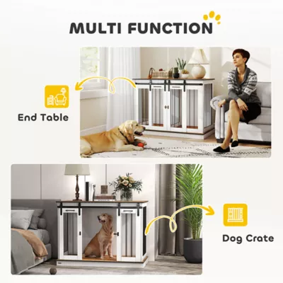 PawHut Dog Crate Furniture with Divider Panel, Wooden Dog Kennel for Large Breeds or 2 Small Breeds - Image 4