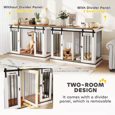 PawHut Dog Crate Furniture with Divider Panel, Wooden Dog Kennel for Large Breeds or 2 Small Breeds - Image 5