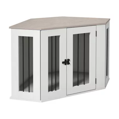 PawHut Corner Dog Crate Furniture with Cushion - Image 1