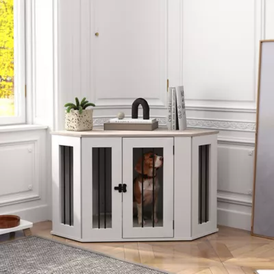 PawHut Corner Dog Crate Furniture with Cushion - Image 2