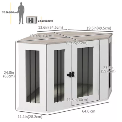 PawHut Corner Dog Crate Furniture with Cushion - Image 3