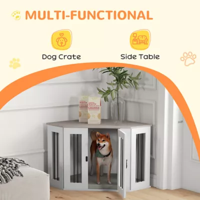 PawHut Corner Dog Crate Furniture with Cushion - Image 4
