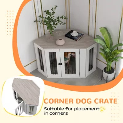 PawHut Corner Dog Crate Furniture with Cushion - Image 5