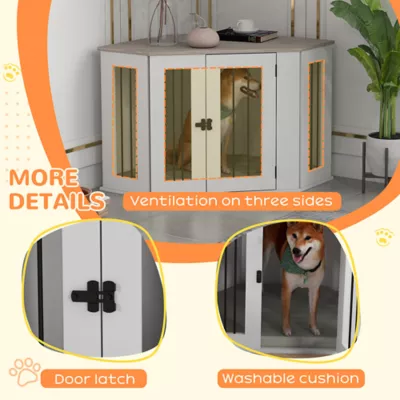 PawHut Corner Dog Crate Furniture with Cushion - Image 6