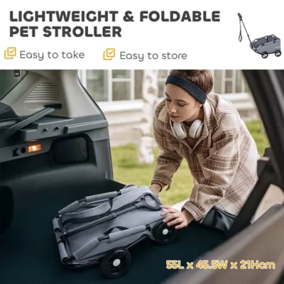 PawHut Folding Lightweight Pet Wagon with Universal Handle Rod, Pocket, Washable Cushion - XS - Image 4
