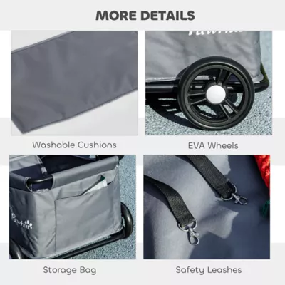 PawHut Folding Lightweight Pet Wagon with Universal Handle Rod, Pocket, Washable Cushion - XS - Image 7