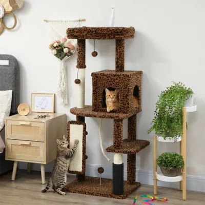 PawHut Cat Tree with Scratching Posts, Cat Bed, Condo, Jumping Platforms, Anti-tip Kit 52"H - Image 2