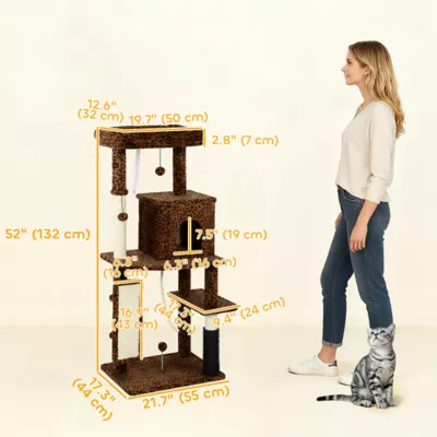 PawHut Cat Tree with Scratching Posts, Cat Bed, Condo, Jumping Platforms, Anti-tip Kit 52"H - Image 3