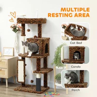 PawHut Cat Tree with Scratching Posts, Cat Bed, Condo, Jumping Platforms, Anti-tip Kit 52"H - Image 4