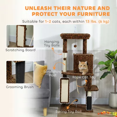 PawHut Cat Tree with Scratching Posts, Cat Bed, Condo, Jumping Platforms, Anti-tip Kit 52"H - Image 5