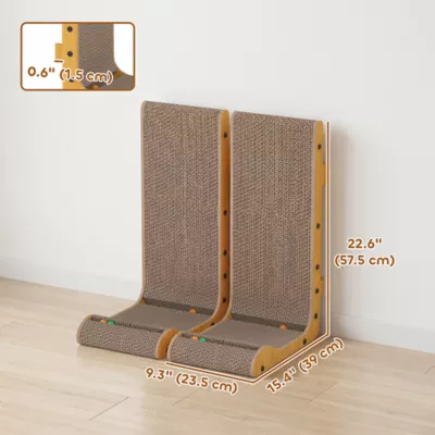 PawHut L Shape Cat Scratcher with 3 Toy Balls, Catnip - 2 Pcs - Image 3