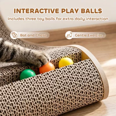 PawHut L Shape Cat Scratcher with 3 Toy Balls, Catnip - 2 Pcs - Image 7