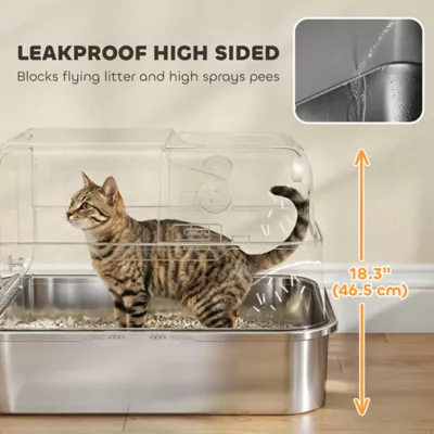PawHut XXL Stainless Steel Cat Litter Box, Enclosed with High Sides, Scoop, Easy Clean, for Big Cats - Image 5