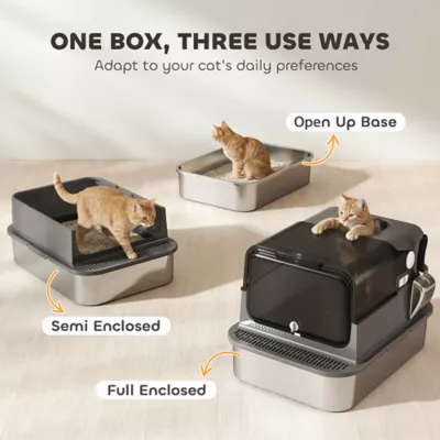 PawHut XXL Stainless Steel Cat Litter Box, Enclosed with High Sides, Scoop, Easy Clean, for Big Cats - Image 6