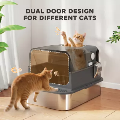PawHut XXL Stainless Steel Cat Litter Box, Enclosed with High Sides, Scoop, Easy Clean, for Big Cats - Image 7