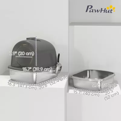 PawHut Enclosed Stainless Steel Litter Box with Scoop, Deodorizer Bag, Handle - Image 3