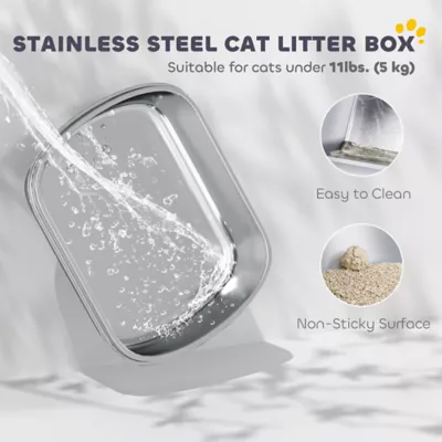 PawHut Enclosed Stainless Steel Litter Box with Scoop, Deodorizer Bag, Handle - Image 4