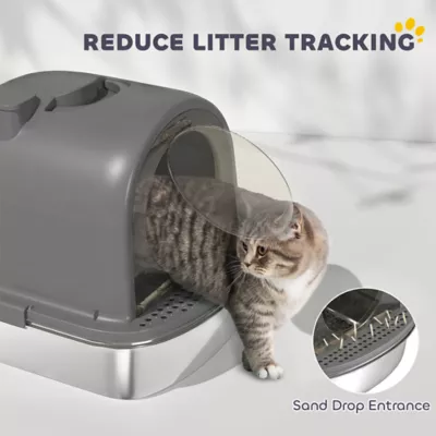 PawHut Enclosed Stainless Steel Litter Box with Scoop, Deodorizer Bag, Handle - Image 5