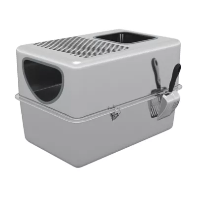 PawHut Fully Stainless Steel Cat Litter Box with Lid and Scoop - Image 1